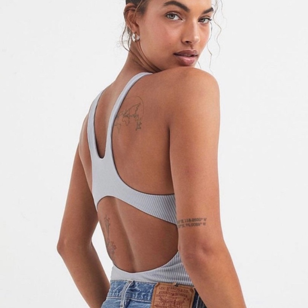 Women's Gray Ribbed Cutout Bodysuit - Picture 2 of 8